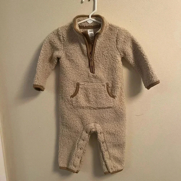 🤍3/$20 Carters Sherpa One Piece Romper Coverall Size 12 Mos. Quarter Zip - Picture 1 of 5